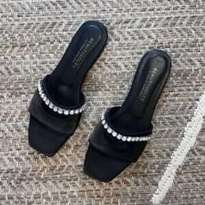Beautiisoles Genna Crystal Slide Sz 8- Black Satin